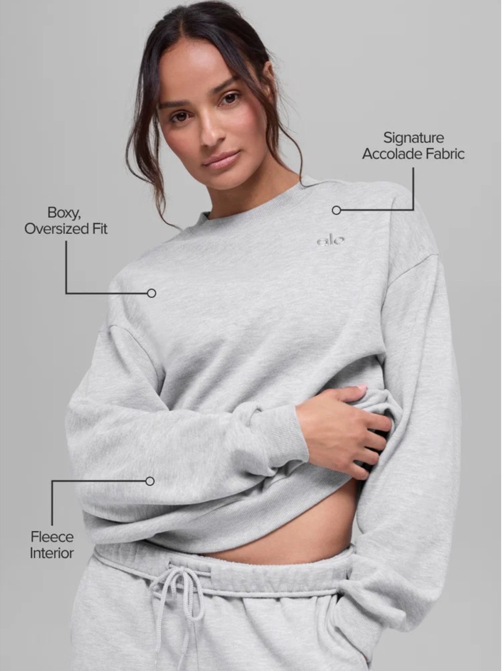 Alo Grey Accolade Crewneck Sweatshirt- NEW